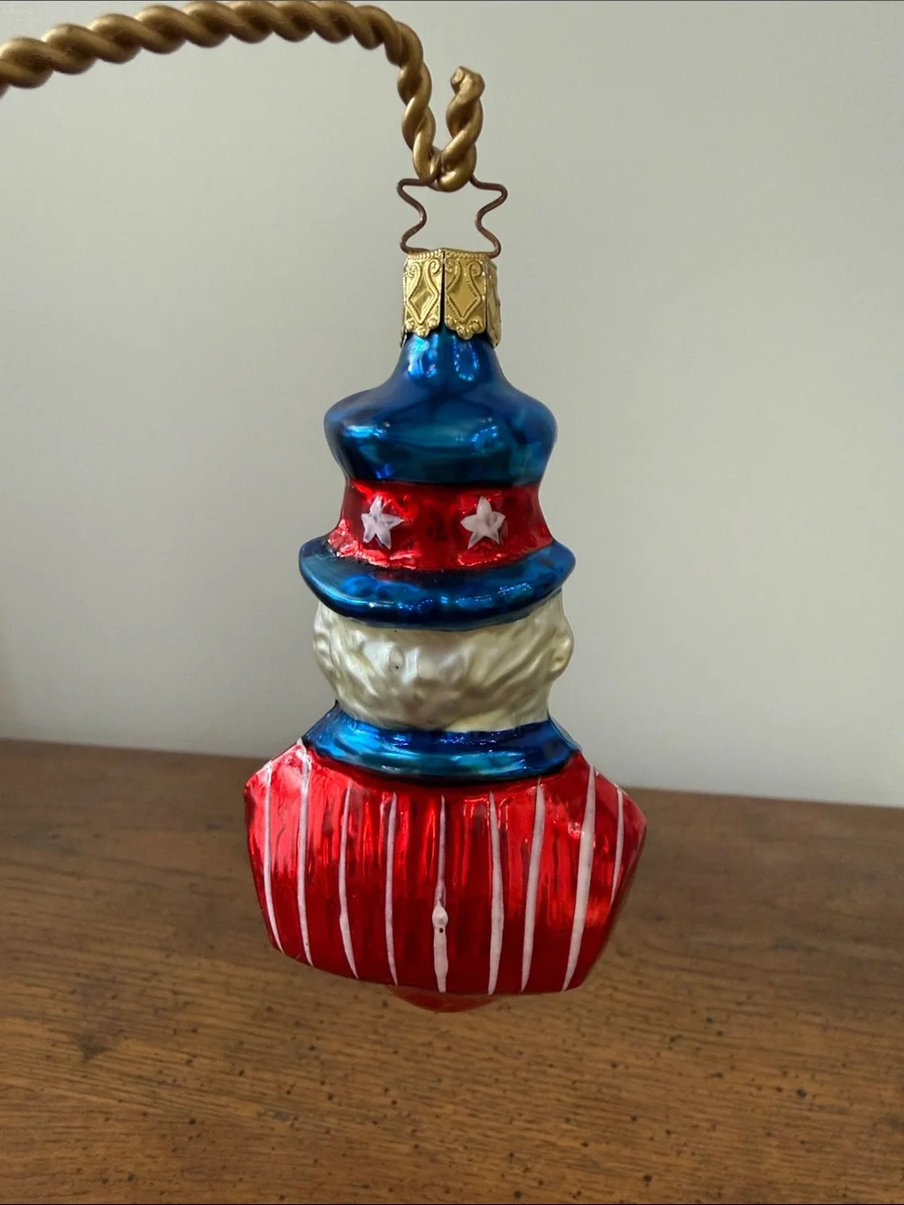 VTG Inge Glass Patriotic Uncle Sam I Want You Red White Blue Ornament Germany
